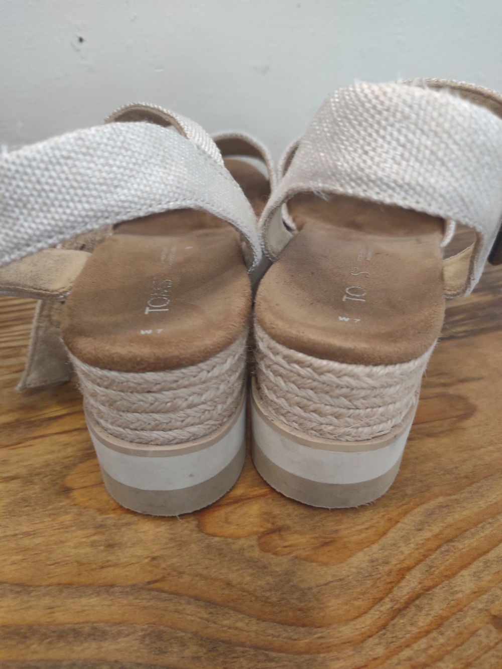 Toms Cream Canvas Espadrille Platform Sandals - Picture 5 of 6
